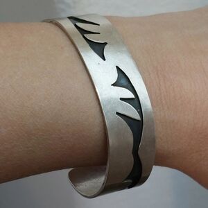 Vintage Sterling Silver Overlay Cuff Bracelet – 32g – Size 7
